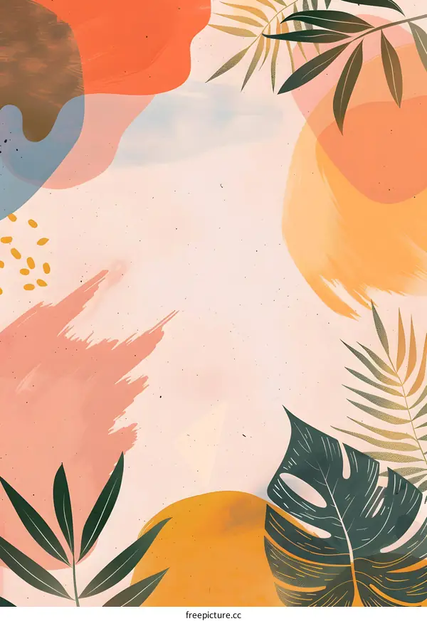 Abstract Watercolor Illustration With Leaves