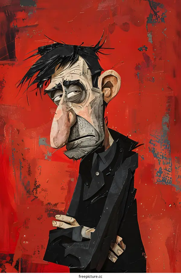 A painting of a man with a long nose and black hair