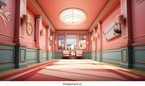 Pink and blue pastel surreal hallway