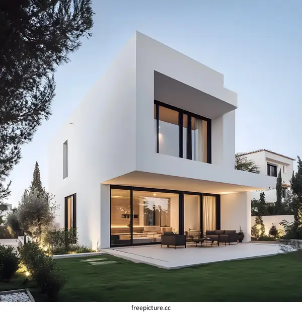 Modern Minimalist White House Exterior Design With Large Windows