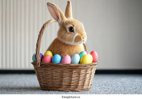 Adorable Easter Bunny in a Colorful Basket