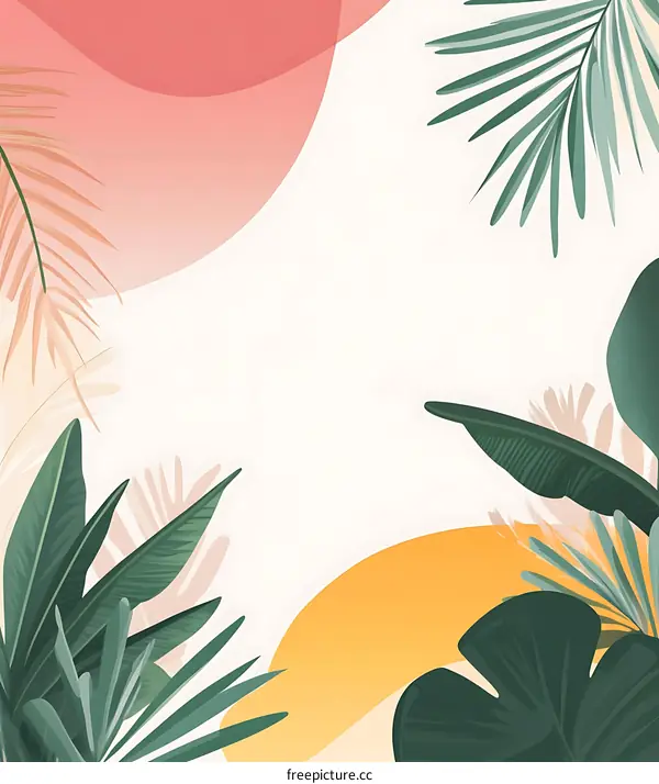Tropical Leaves Background With Abstract Shapes