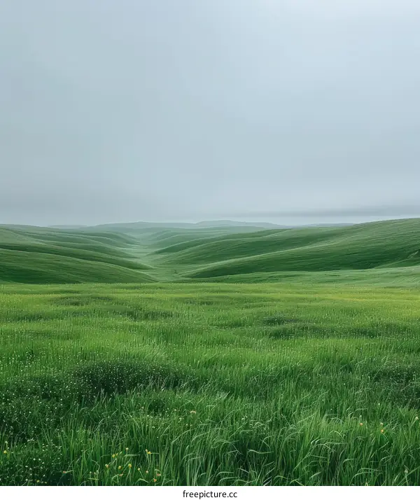 Rolling Green Hills Under a Gray Sky