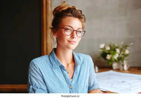 Thoughtful Woman in Casual Attire with Glasses
