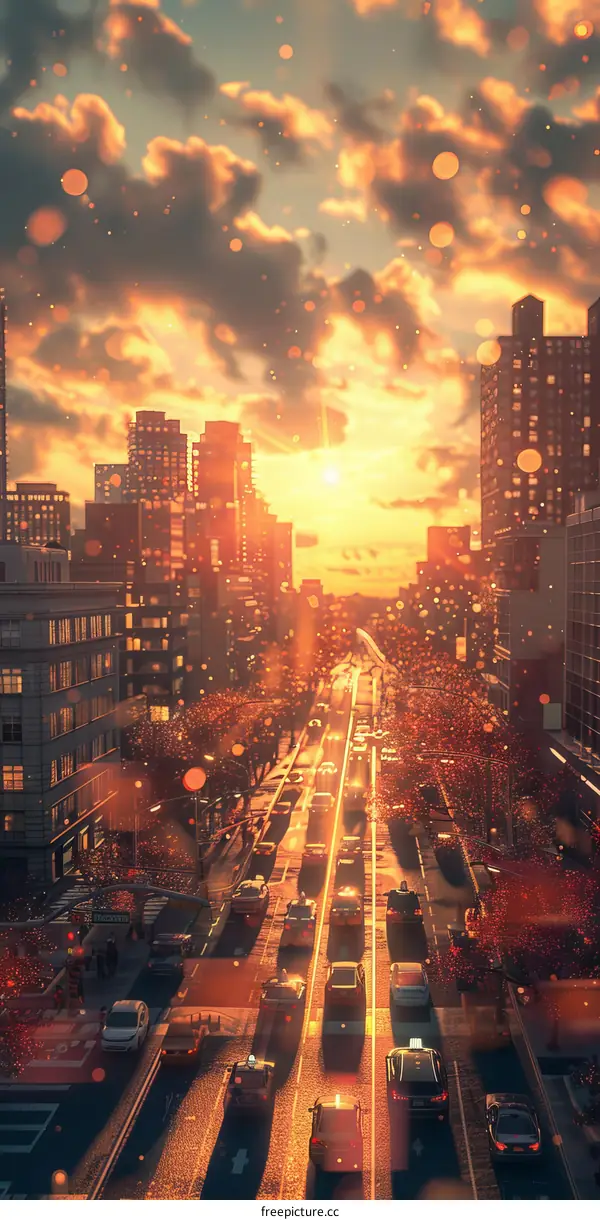 Sunset over City Streets