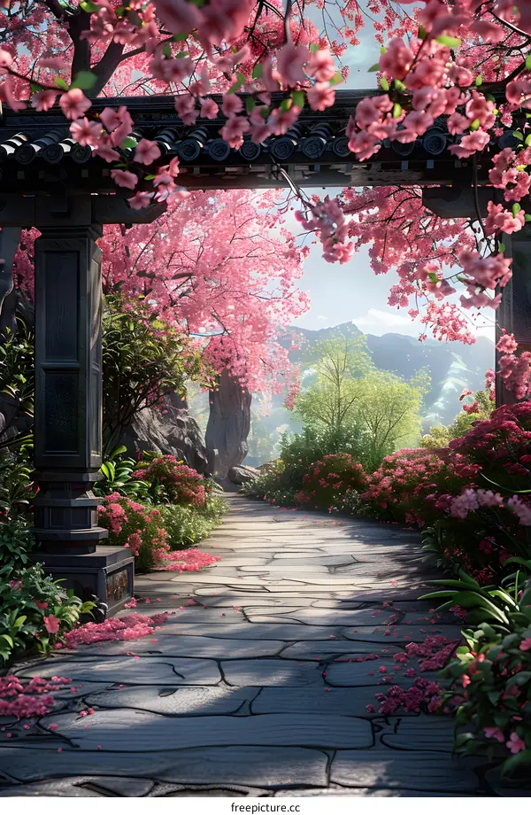 A beautiful park with cherry blossoms