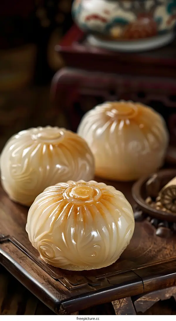 Carved Jade Ornaments Displayed on Wooden Stand
