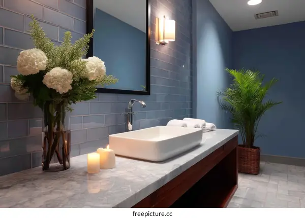 Modern Bathroom Vanity with Blue Tiles