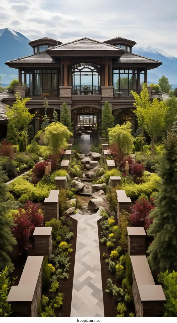 A Luxurious Mansion with Stunning Garden and Mountain Views