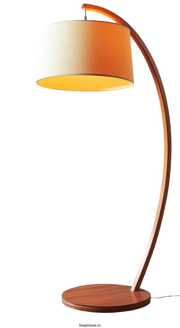 [Transparent Background PNG]Modern Wooden Floor Lamp with Curved Arm