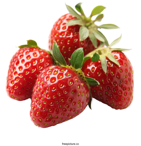 [Transparent Background PNG]Four ripe red strawberries on a white background