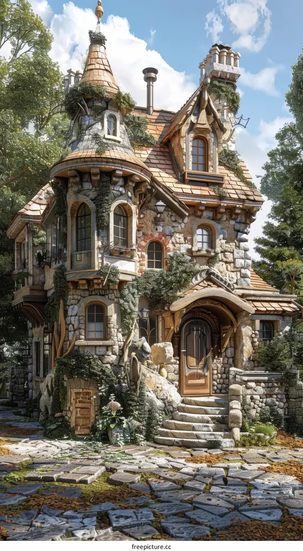 fantasy stone cottage in the woods