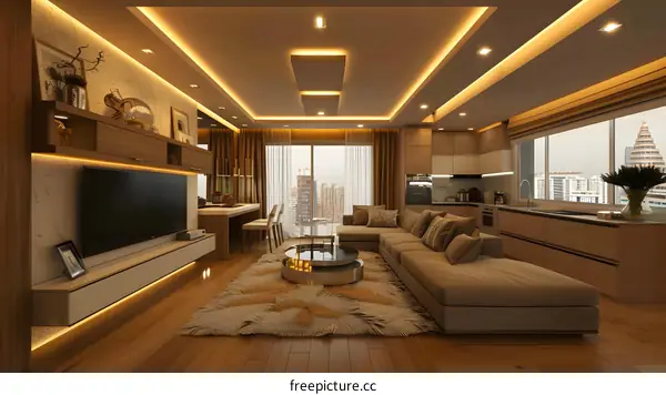 Modern Interior Design Living Room with City View