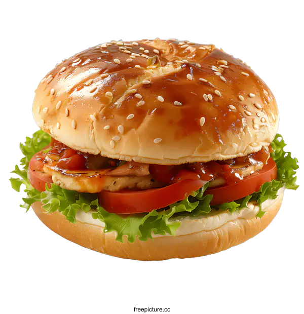 [Transparent Background PNG]Delicious chicken burger on white background