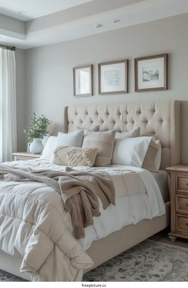 A Tranquil Master Bedroom with Neutral Colors and Cozy Accents