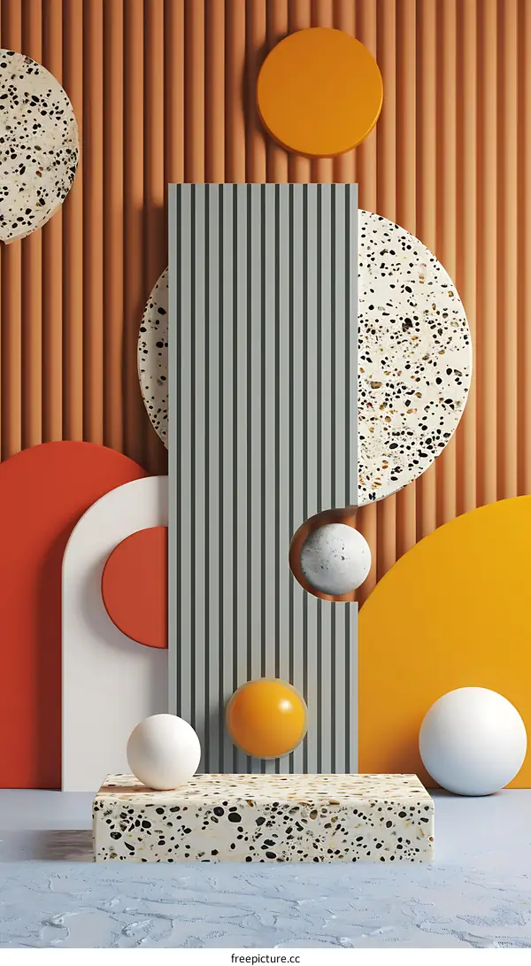 Abstract Geometric Shapes 3D Rendering with White Spheres