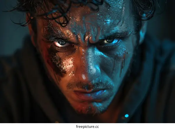 Close-up Portrait of a Powerful and Determined Man