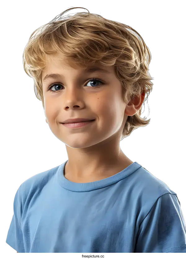[Transparent Background PNG]Portrait of a Smiling Young Boy with Blond Hair