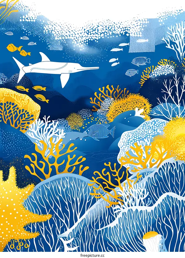 Colorful Illustration of Underwater Coral Reef