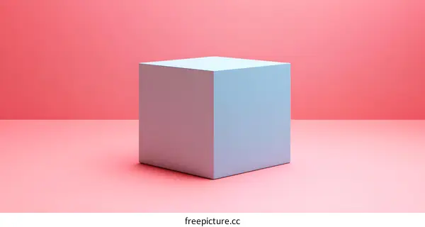Blue Cube on Pink Background Minimalist Product Display