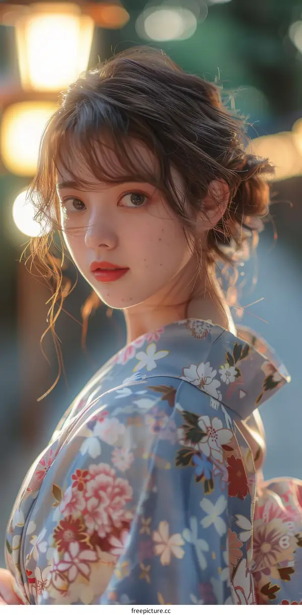 Asian Woman in Traditional Japanese Kimono