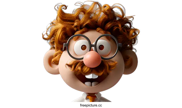 [Transparent Background PNG]3D Cartoon Character with Glasses and Curly Hair