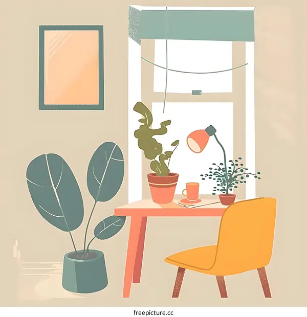 Home Office Desk with Plants and a Window