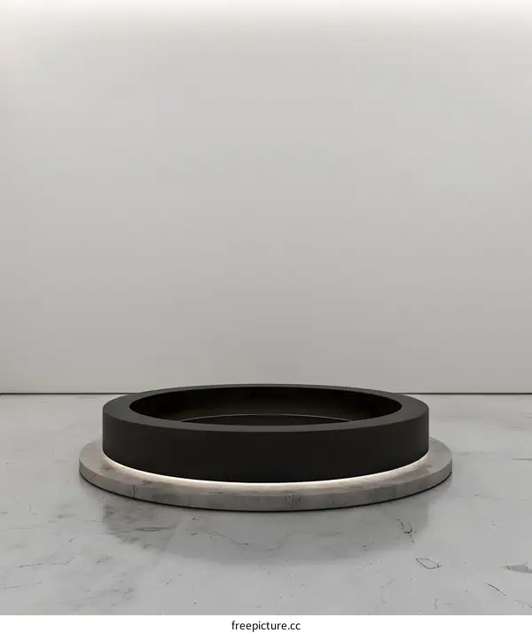 Minimalist Black Round Platform On Concrete Floor