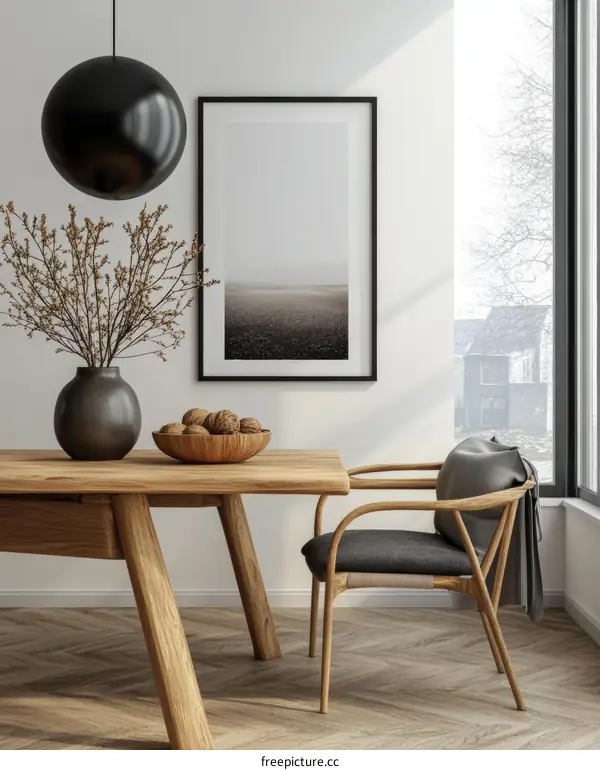 Modern Wooden Dining Area with Abstract Art