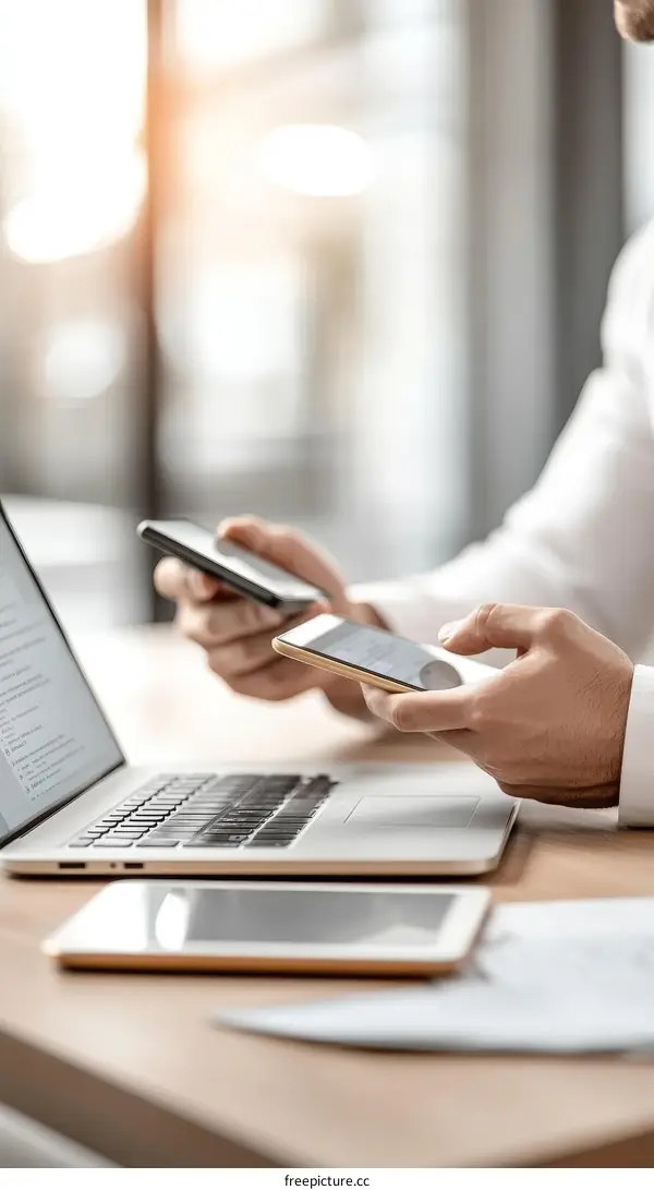 Business People Using Smartphones and Laptop