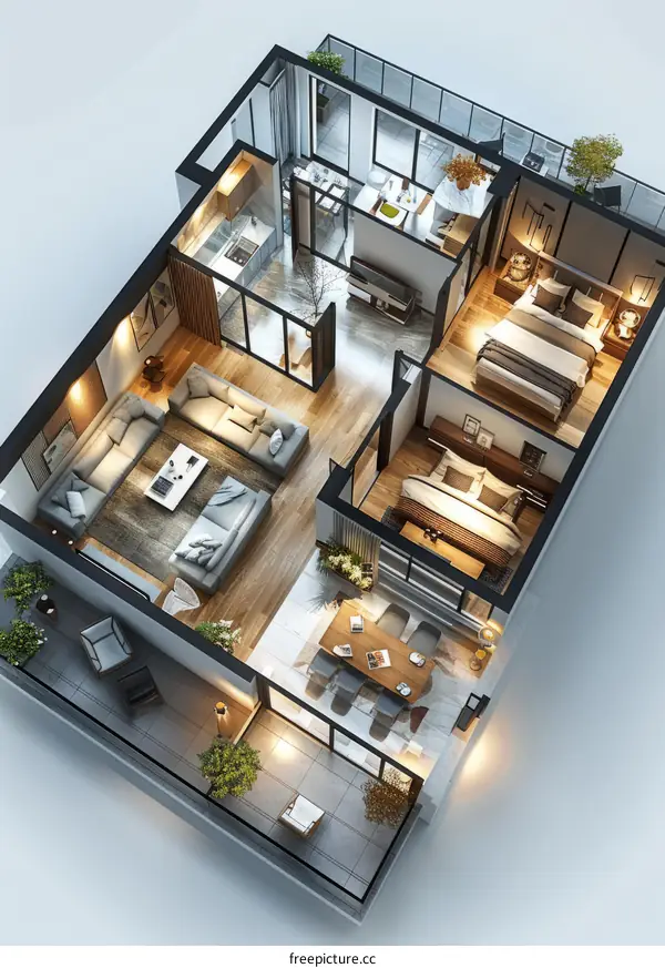 Modern Open Floor Plan Apartment Interior Design