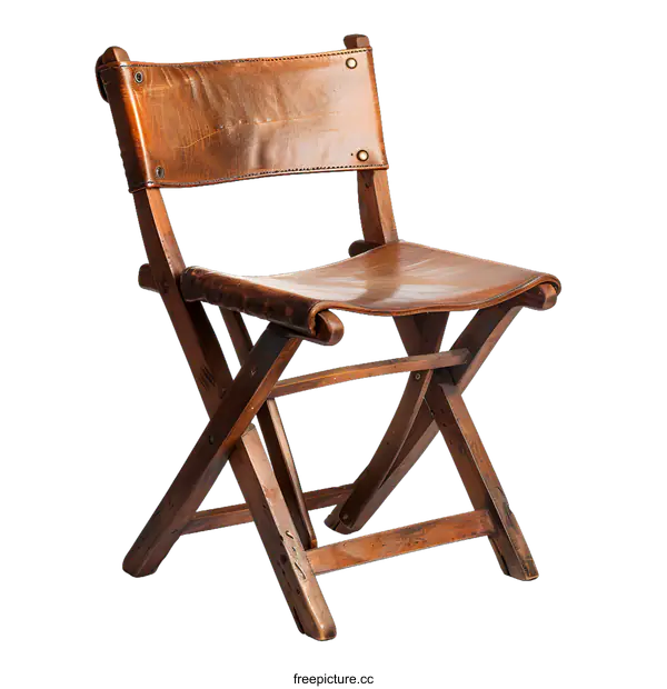 [Transparent Background PNG]Wooden Folding Chair With Leather Seat
