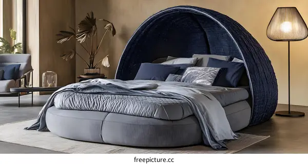 Modern Bedroom Interior Design with Round Bed and Canopy