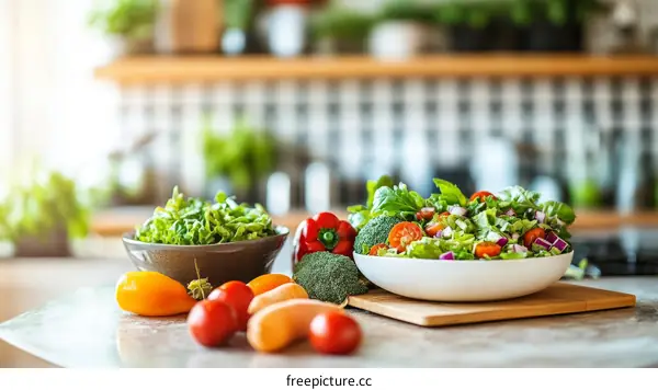 Fresh Vegetable Salad on Kitchen Counter