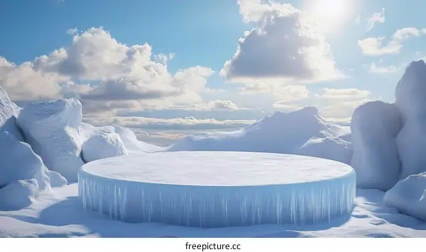 Icy Round Platform in Snowy Landscape