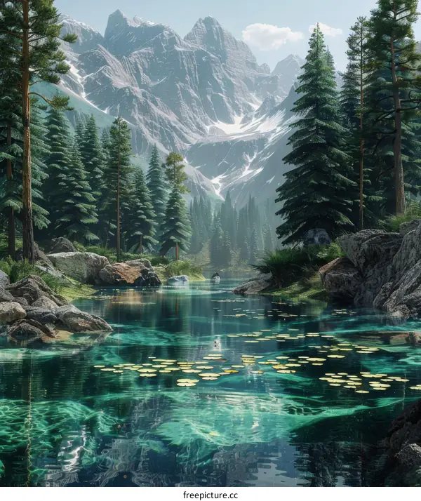 Tranquil Mountain Lake with Green Forested Hills