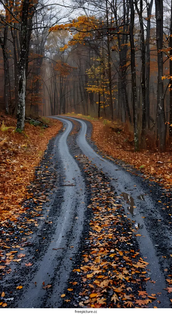 Country road through autumn woods