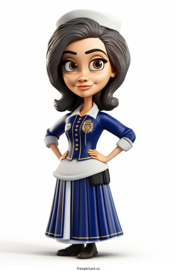 Confident young woman police officer in blue uniform