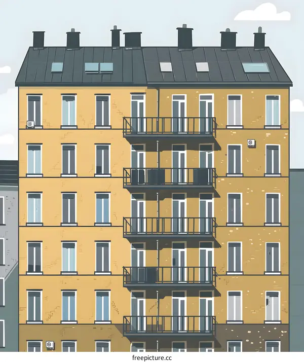 Facade of Yellow Building with Black Balconies
