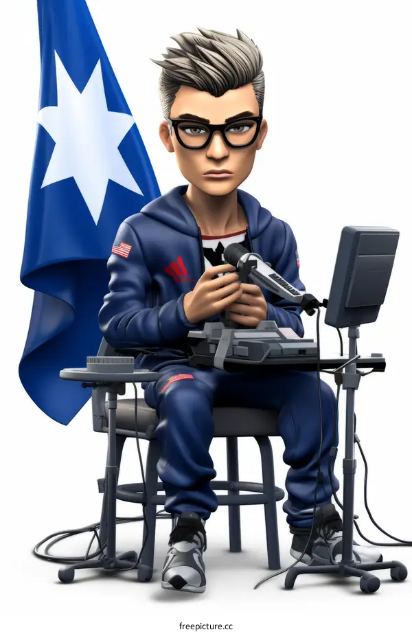 3D Illustration of a Male News Anchor in a Studio