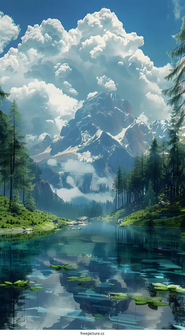 Mountain lake in a fantasy forest