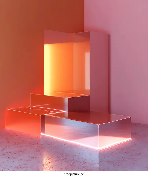 Abstract Minimalist Red Orange Pink Color Gradient Cube Geometric Background