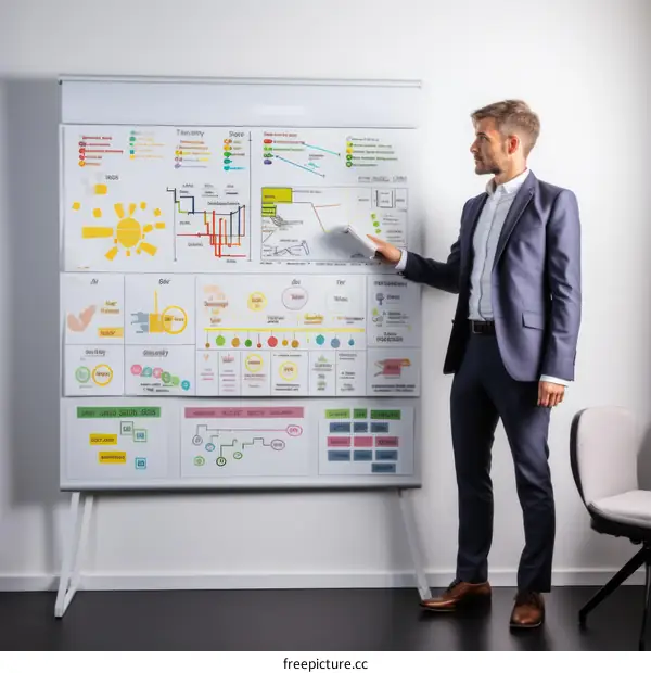 Businessman in suit giving presentation in office