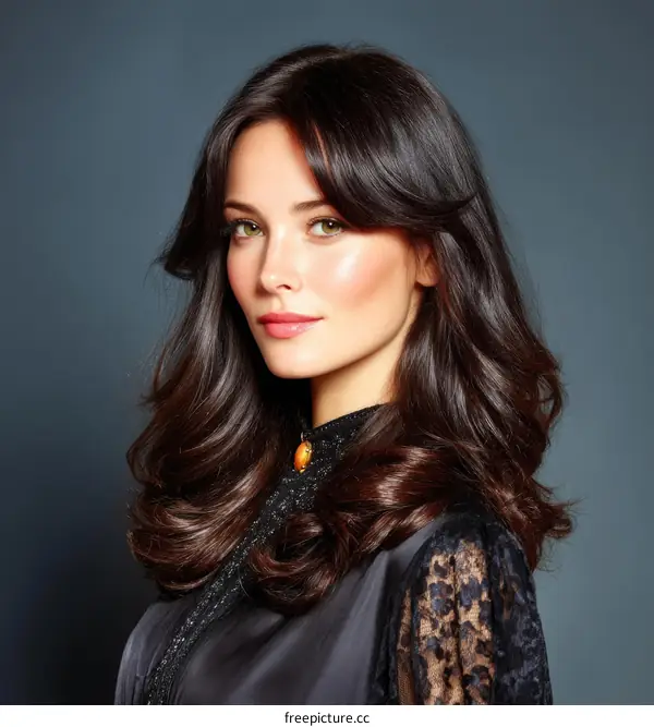 Close-up portrait of a beautiful woman with long dark hair