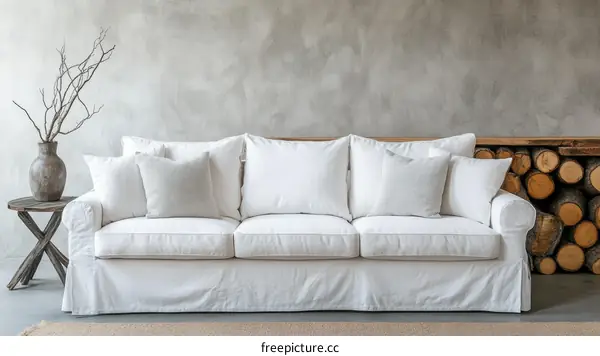 White Linen Sofa in a Rustic Living Room