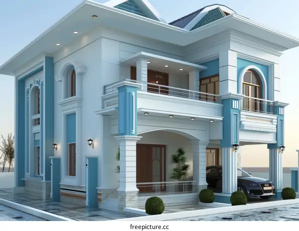 Elegant Two-Story House Exterior Design Illustration
