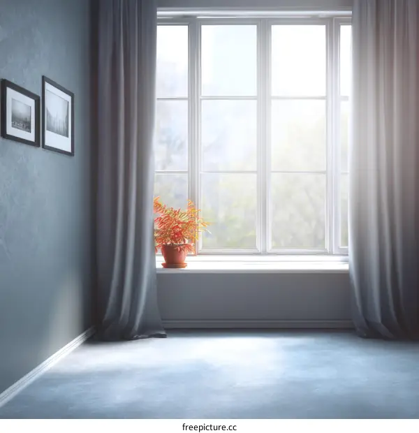 Empty Room with a Large Window and Curtains