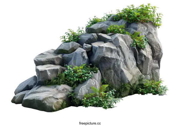 [Transparent Background PNG]Rock formation with lush vegetation