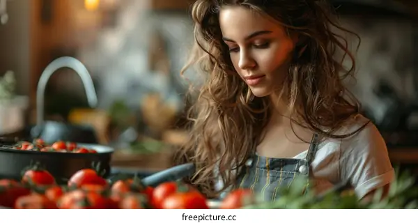 Young Woman Cooking in a Modern Kitchen