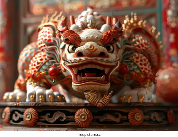 A Carved Stone Guardian Lion